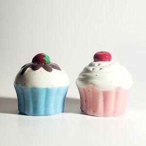 WORLD MARKET Cupcake Shaped Mini Salt and Pepper Shakers Blue White Pink